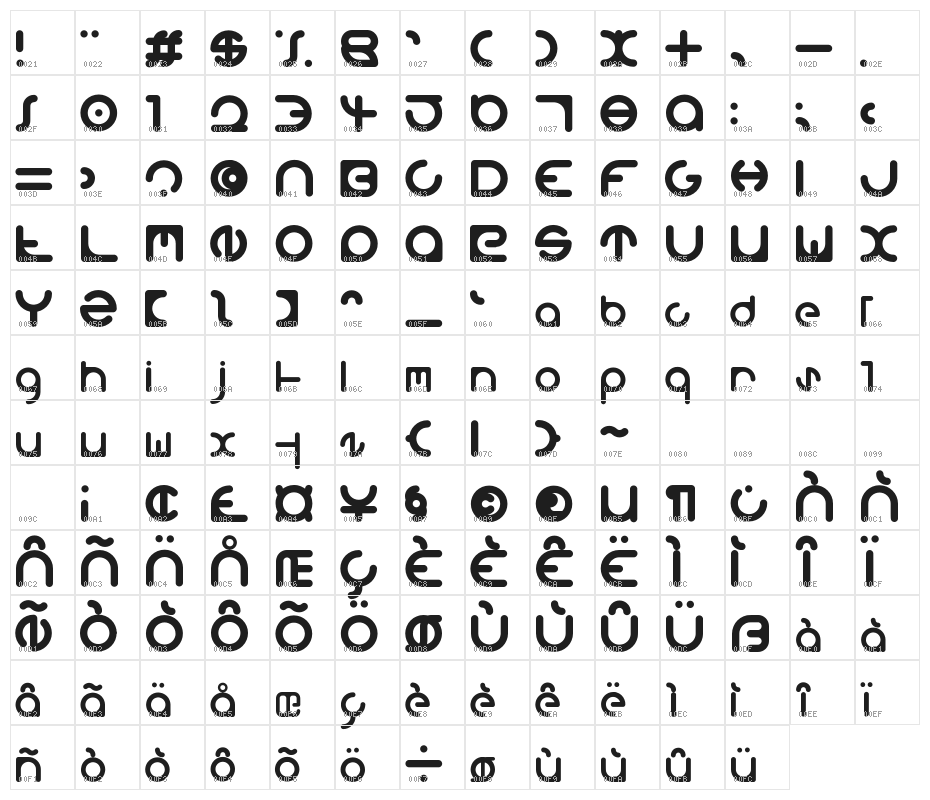 M150SimpleRoundFont Character Map