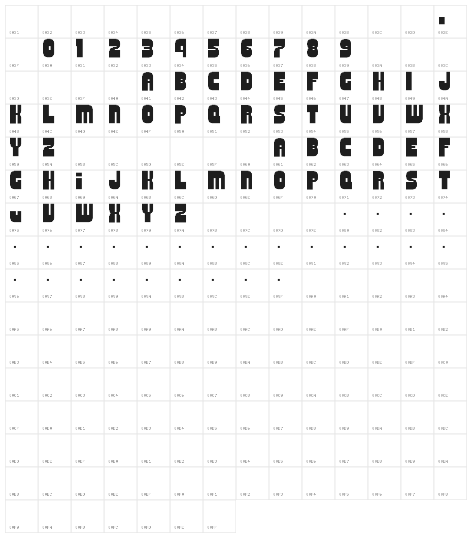 M16_DIG DUB II Character Map