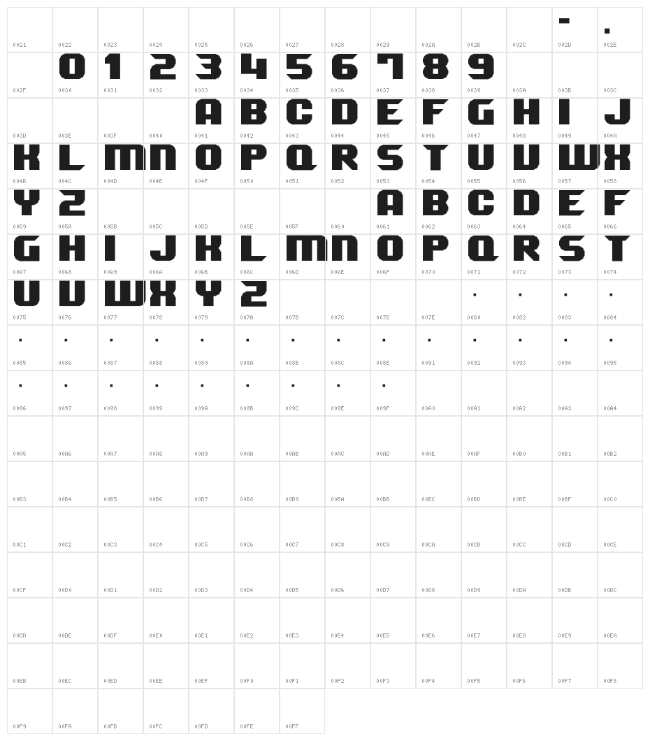 M25_F-0 RACE Character Map