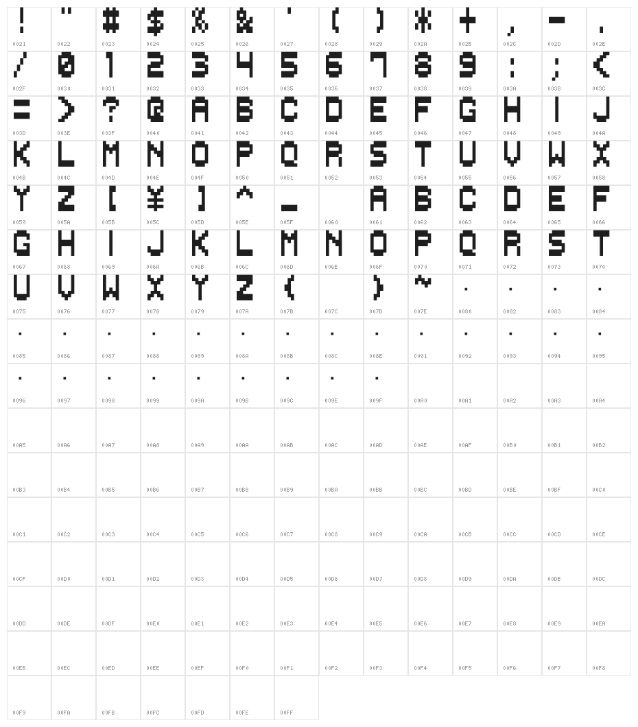 M26_GOLFER Character Map