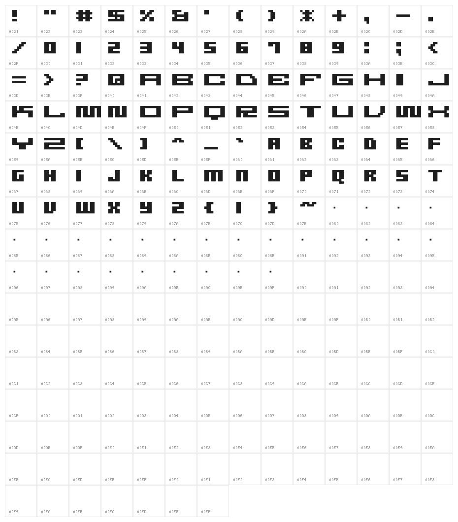 M47_FIRE WIRE BLACK Character Map