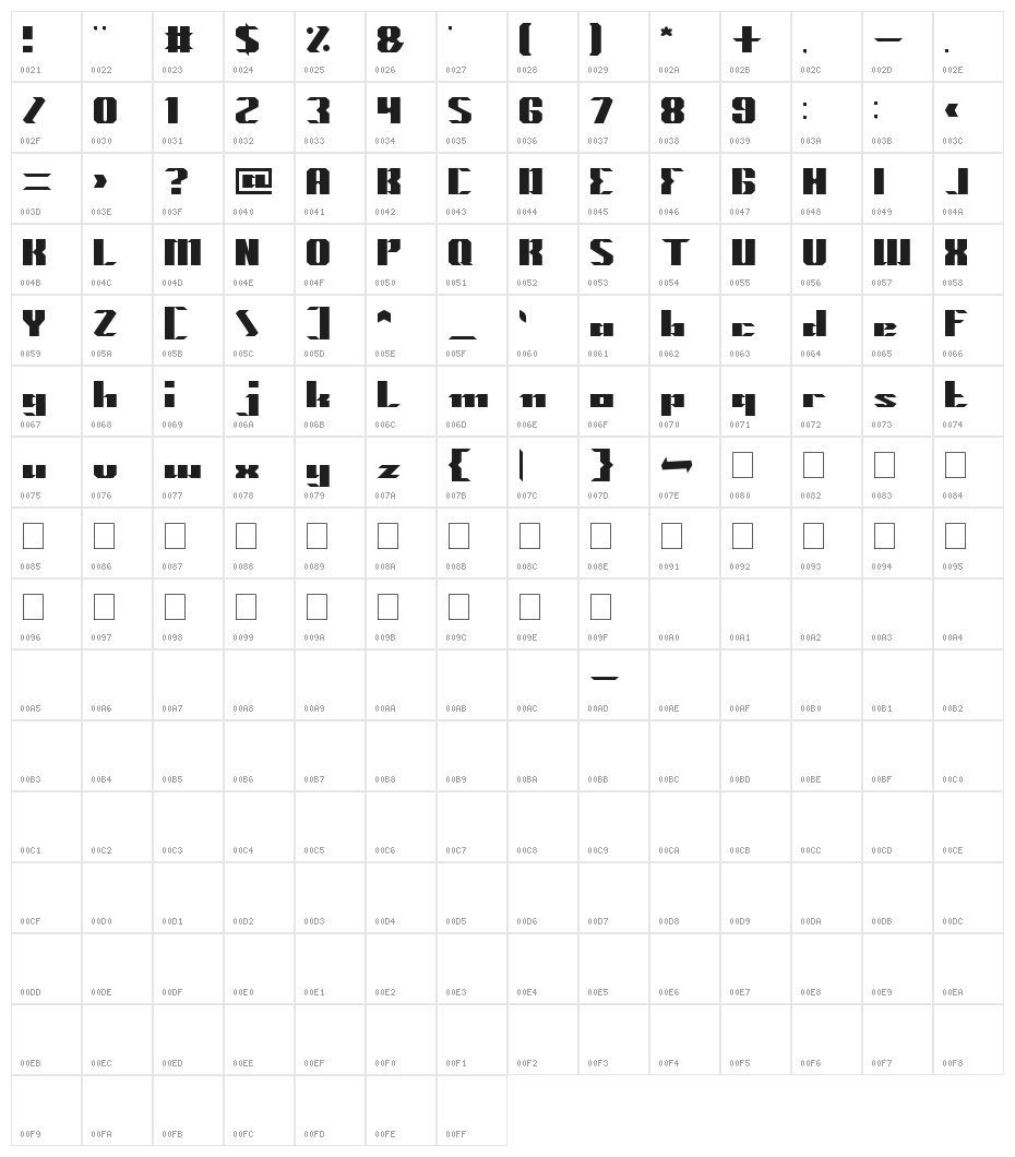 MACHINE GUN Character Map