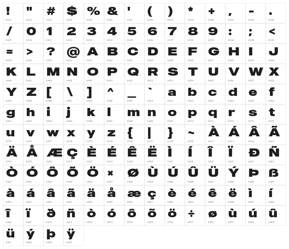 MADEOuterSans-Black Character Map