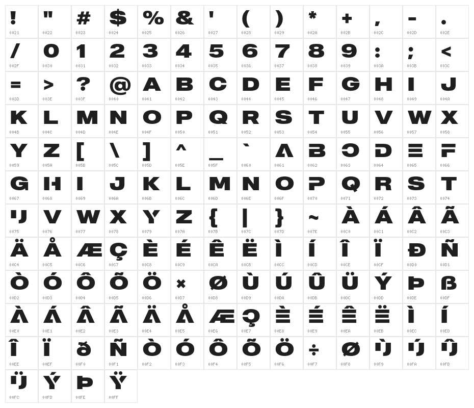 MADEOuterSansAlt-Black Character Map