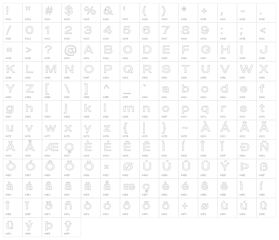 MADEOuterSansOutline-Light Character Map