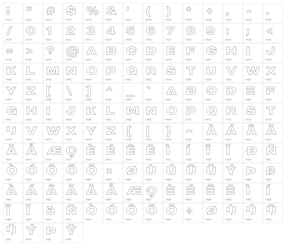 MADEOuterSansOutlineAlt-Bold Character Map