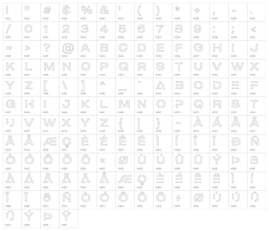 MADEOuterSansOutlineAlt-Light Character Map
