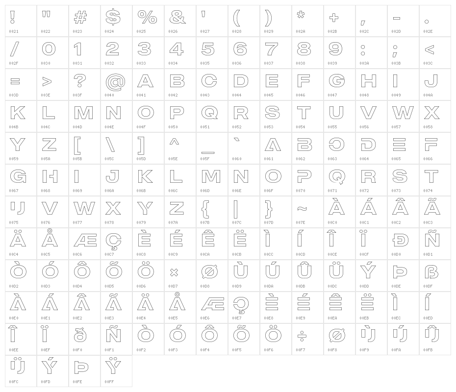 MADEOuterSansOutlineAlt-Medium Character Map