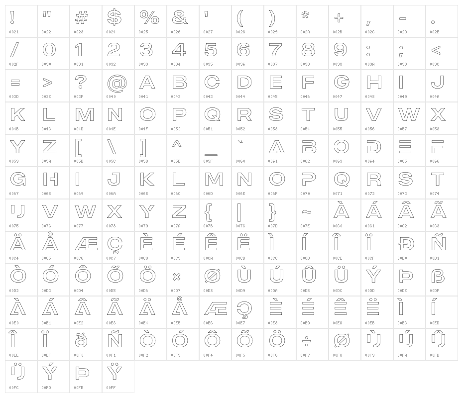 MADEOuterSansOutlineAlt Character Map
