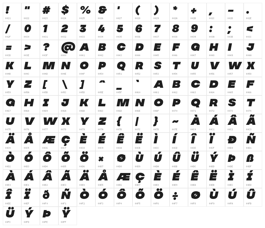 MADESoulmaze-Italic Character Map