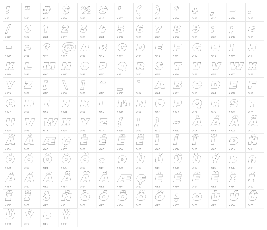 MADESoulmazeOutline-Italic Character Map