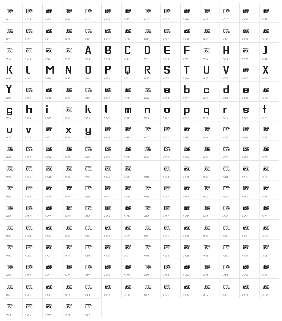 MAELSTROM Personal Use Character Map