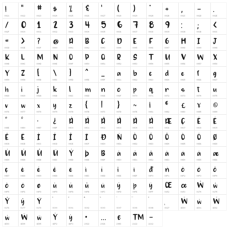 MAGGIE MAE Regular Character Map