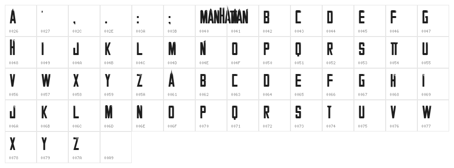 MANHATTAN Character Map