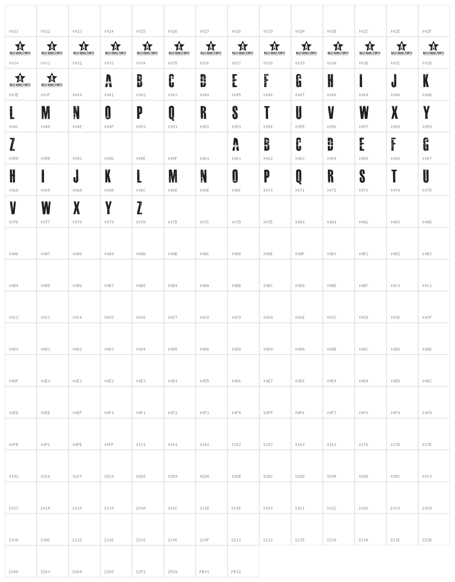 MASTERPLAN Billy Argel fonts All Rights Reserved personal use only Character Map