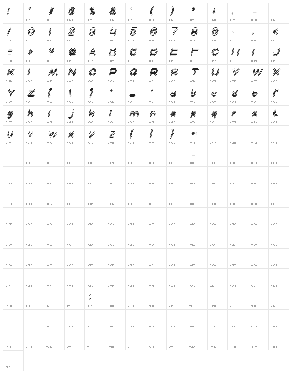MAVERICK Italic Character Map