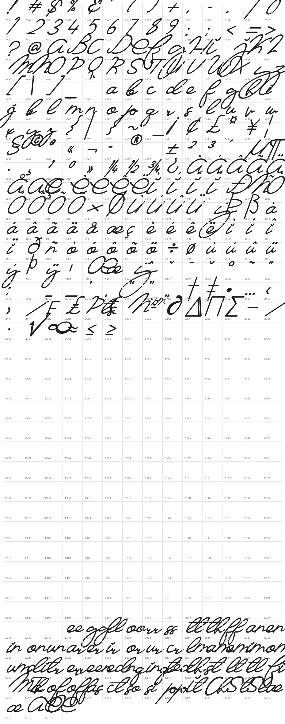 Ma Fille Slant Character Map