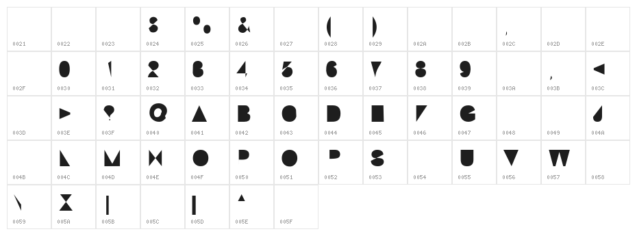 Machine Tool SanSerif Character Map