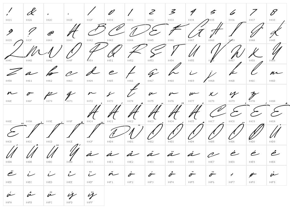 Maddison Signature DEMO oblique DEMO Character Map