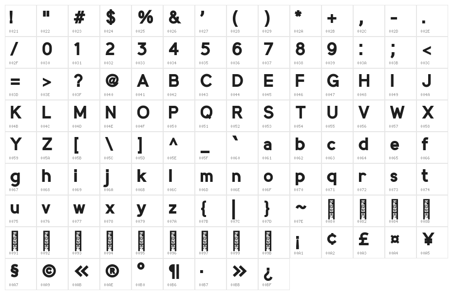 MadeynSans Bold Character Map