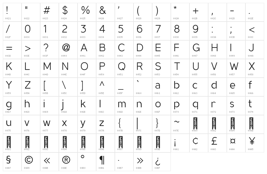 MadeynSans Light Character Map