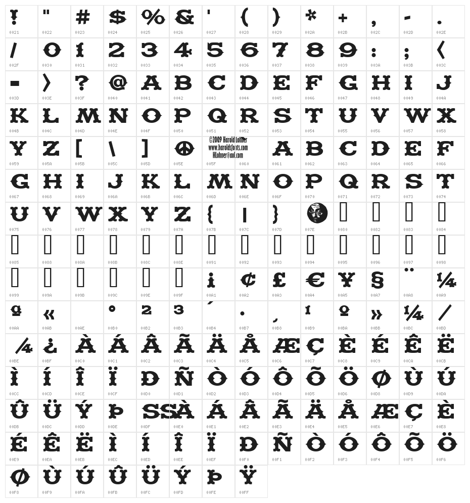 Madfont Thorns Character Map