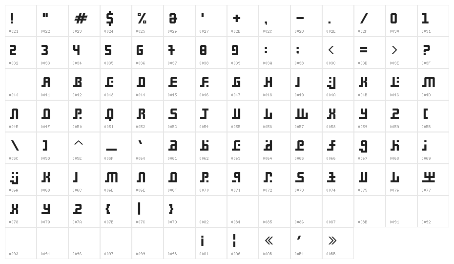 Madina-Regular Character Map