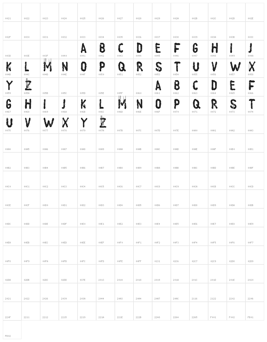 Mading Brush Character Map