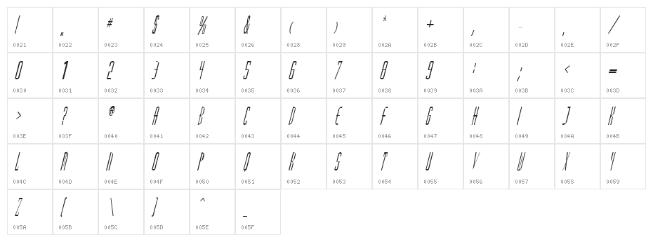 Madrid Italic Character Map