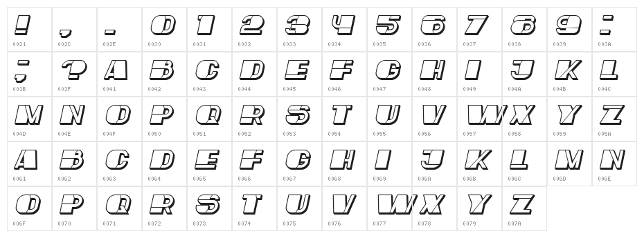 Mafia Hollow Italic Character Map