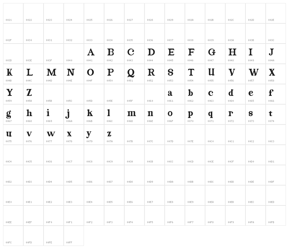 Magazine Bold Character Map