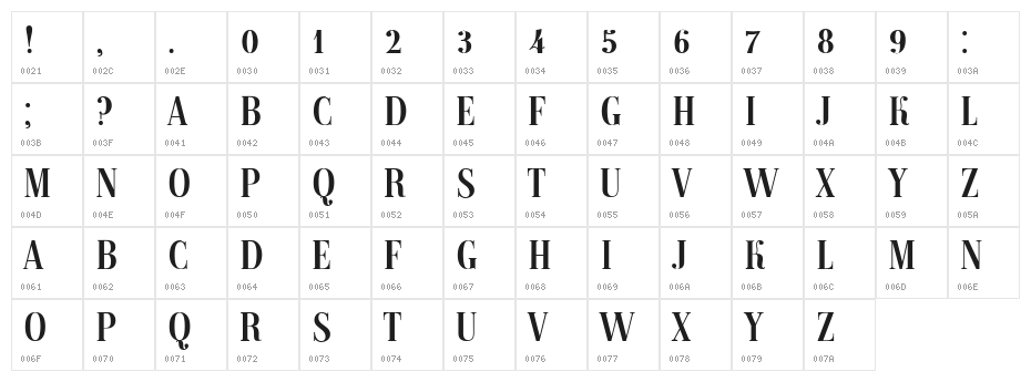 Magazine Bold Character Map