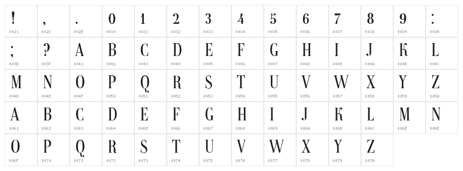 Magazine Regular Character Map