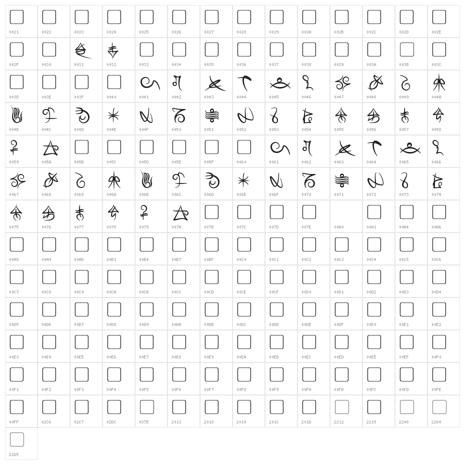 Mage Script Bold Character Map