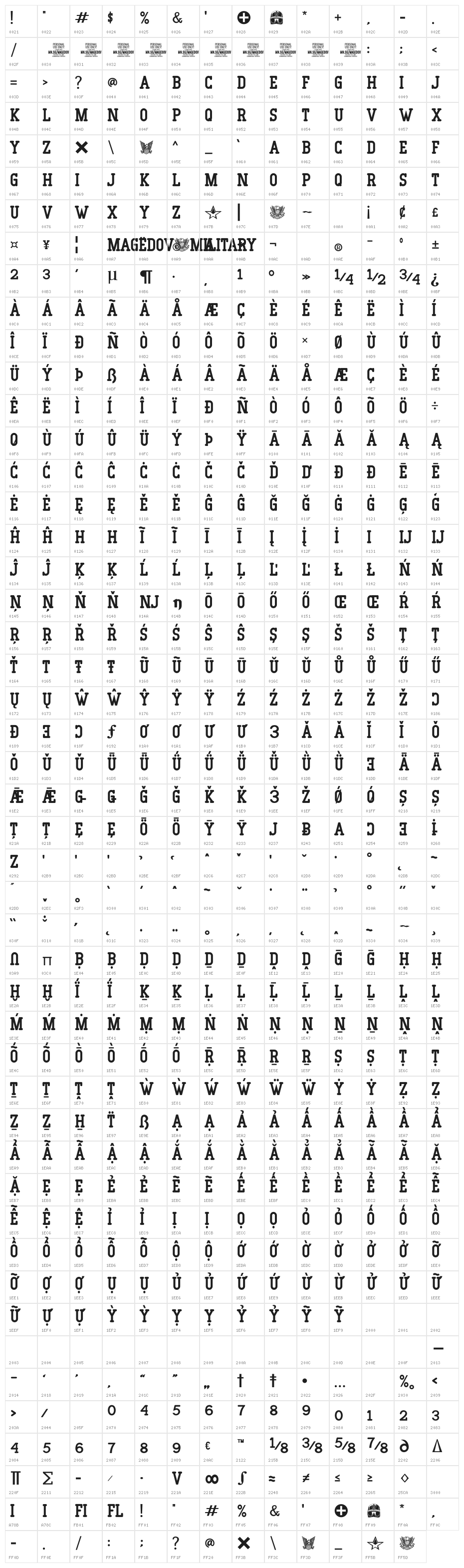 Magedov Military PERSONAL USE Regular Character Map