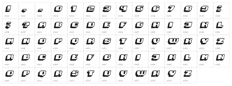 Magia 3D Hollow Italic Character Map