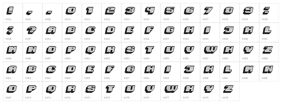 Magia 3D Hollow-Neon Italic Character Map