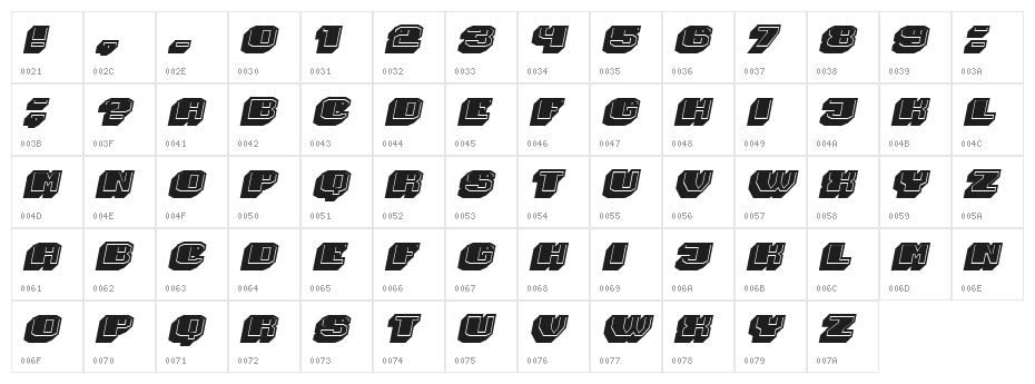 Magia 3D Italic Character Map