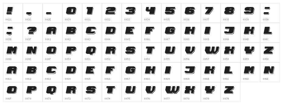 Magia Shadow Italic Character Map