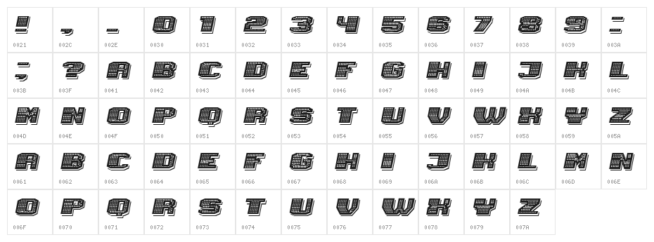 Magia Shadow Neon Italic Character Map