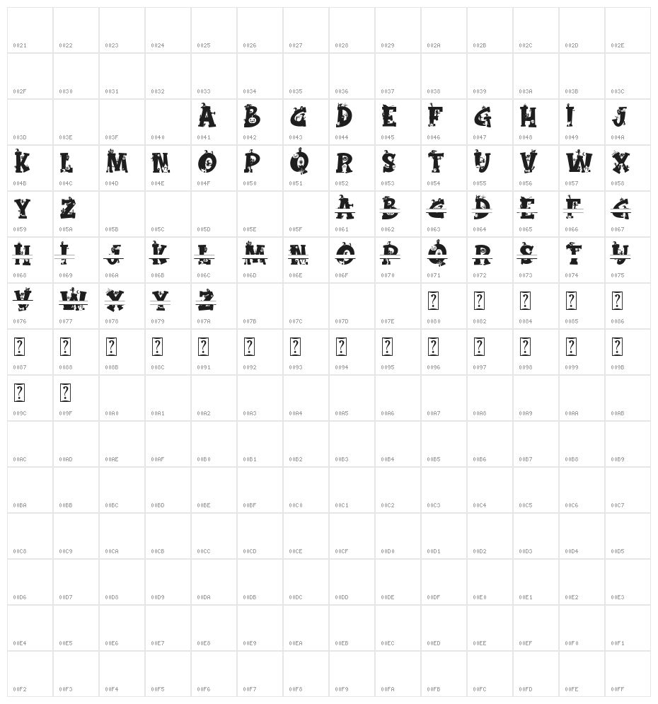 Magic Broom Monogram Character Map