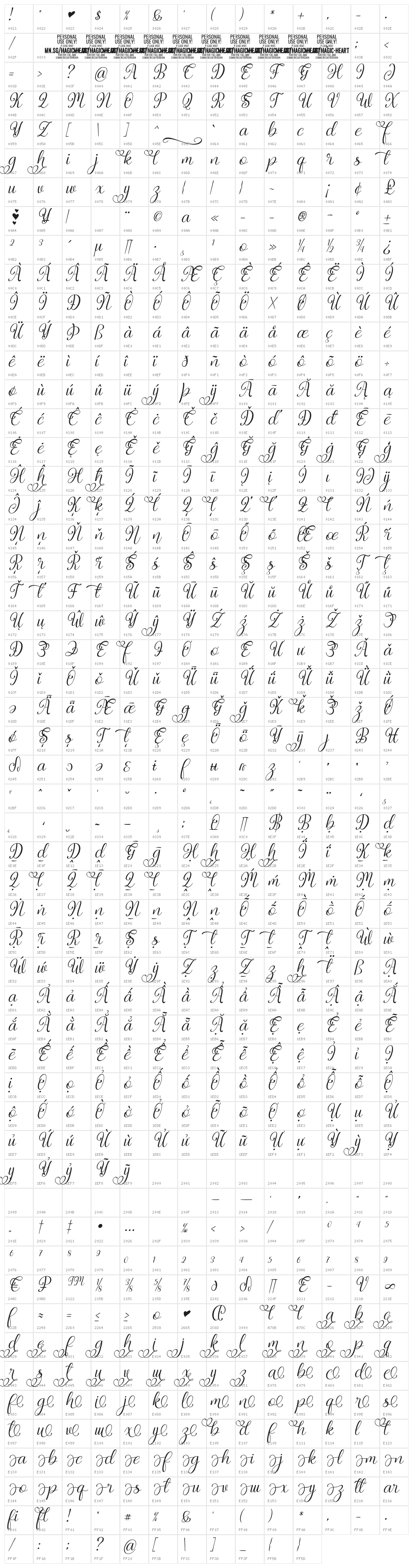 Magic Heart Ital PERSONAL USE Italic Character Map