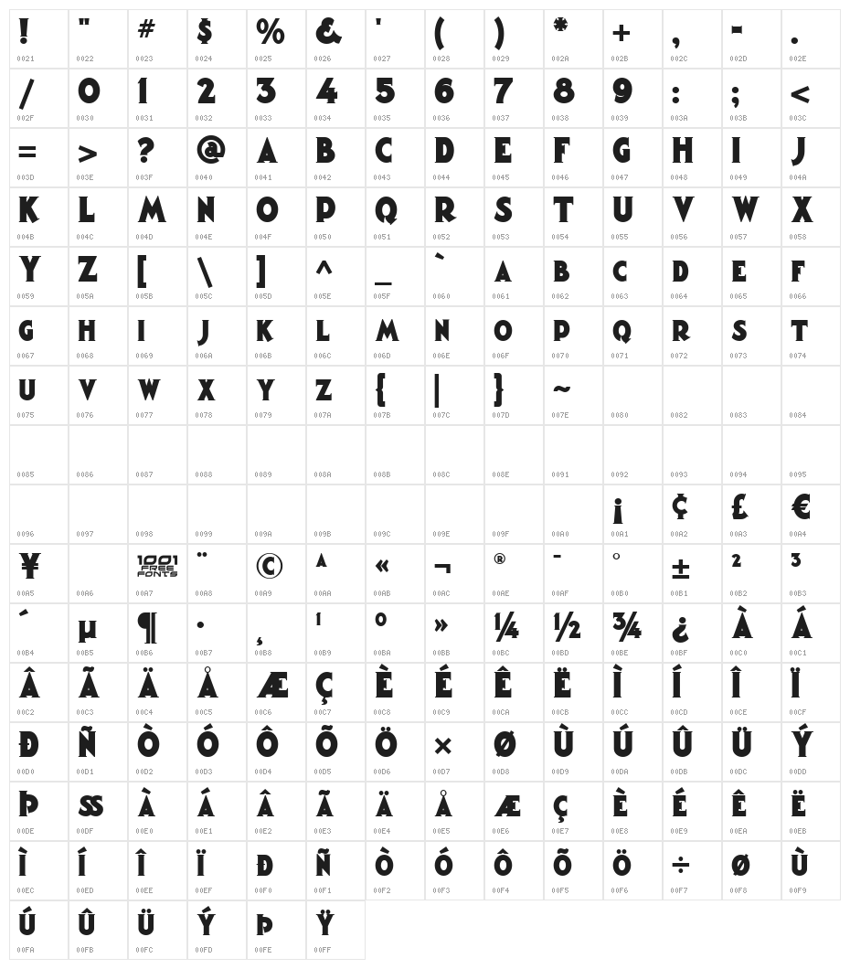 Magic Lantern NF Character Map