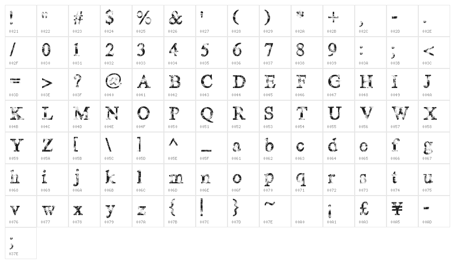 MagicCrystal Character Map
