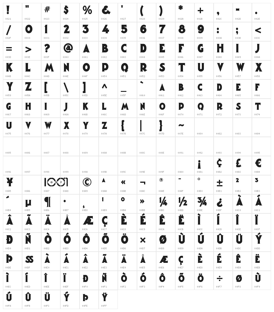 MagicLanternNF Character Map