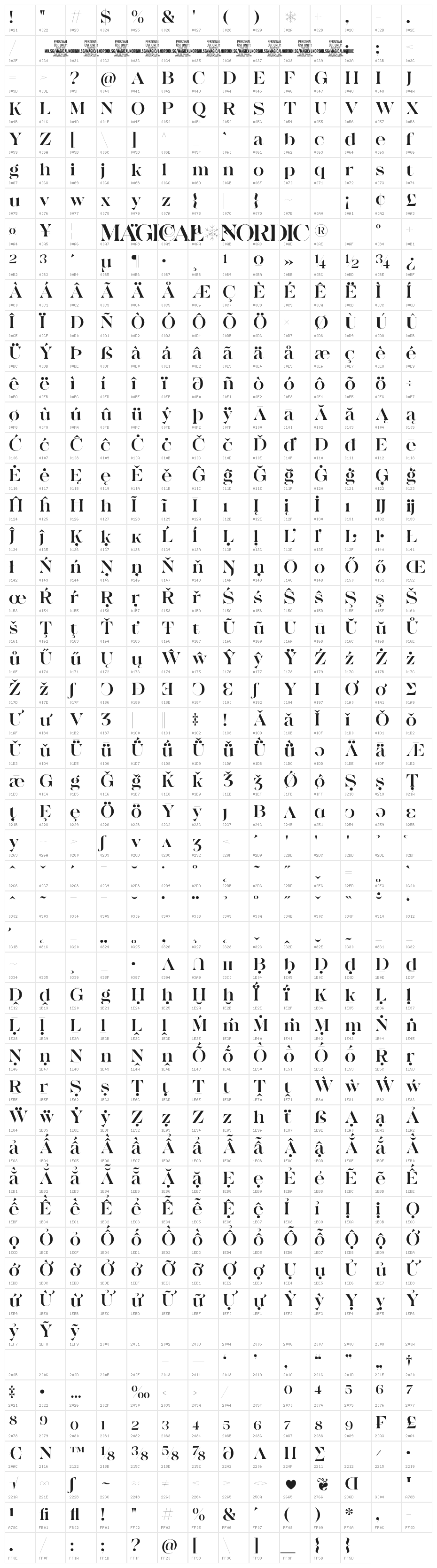 Magical Nordic PERSONAL USE Regular Character Map