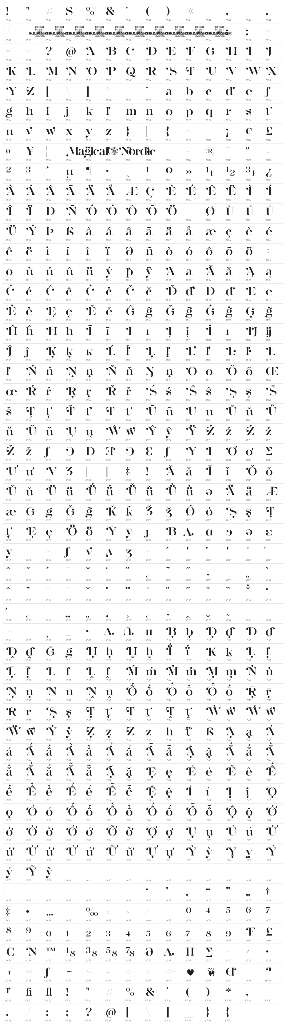 Magical Nordic Swash PERSONAL Regular Character Map