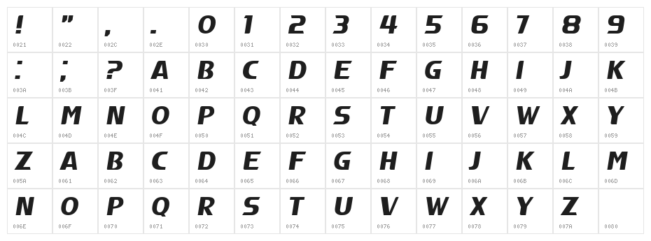 Magistros Light Italic Character Map