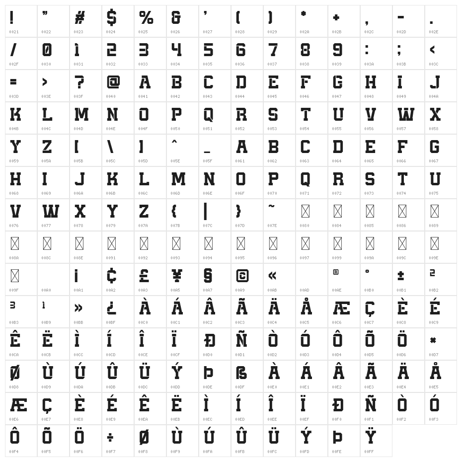 Magna Bold Character Map