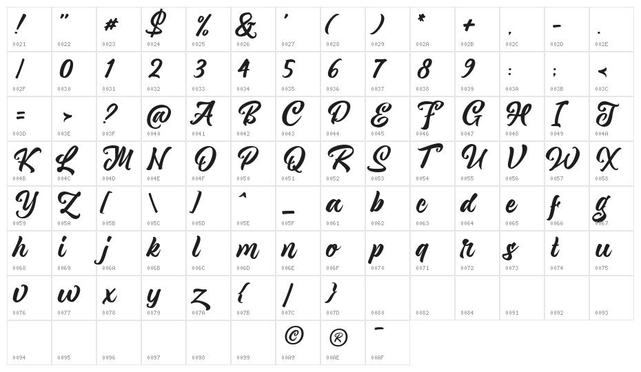 Magnison Script Free Demo Reg Character Map
